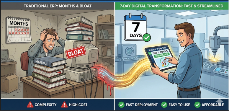 The 7-Day ERP Implementation: How Small Manufacturers Can Go Digital Without the "Bloat"